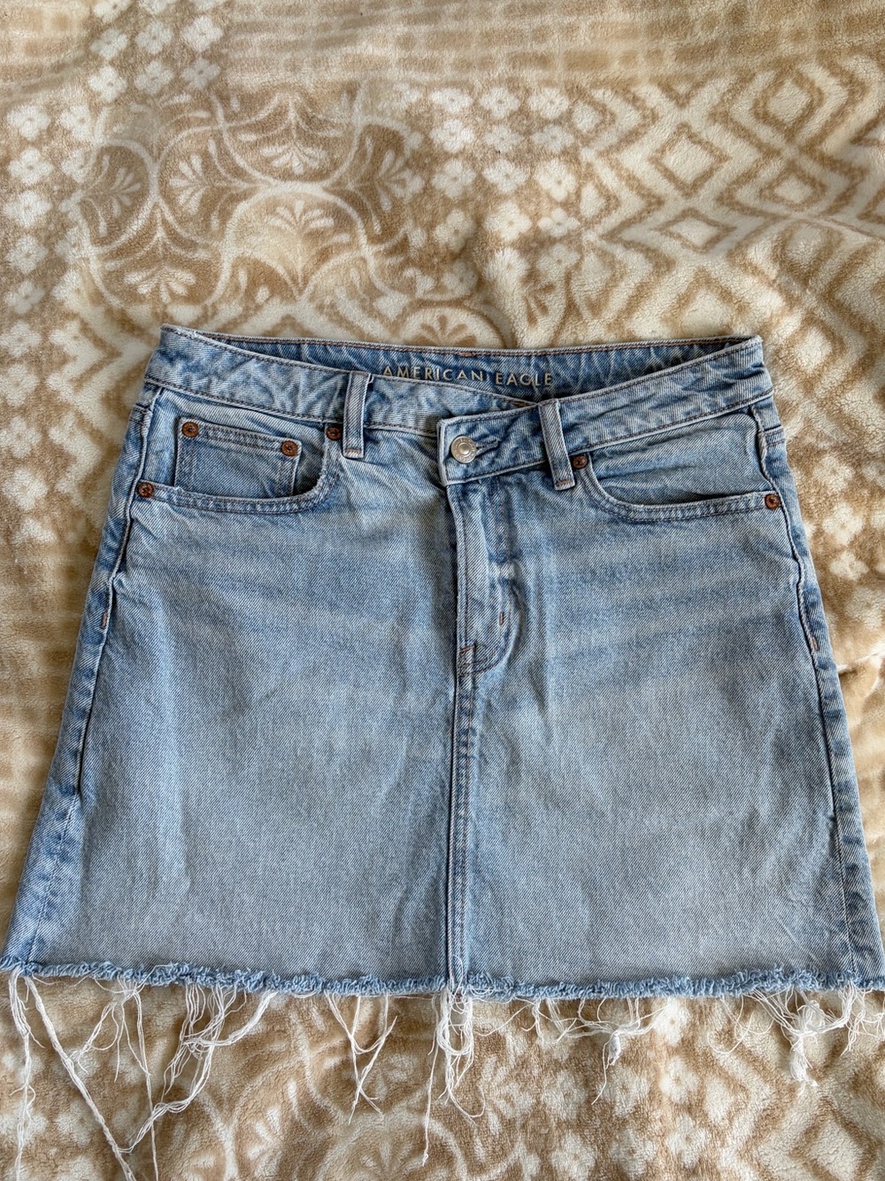American Eagle Outfitters Light Blue Denim Frayed Hem Skirt